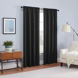 2 pc Blackout Braxton Thermaback Window Curtain‎ Panel - Eclipse - Black